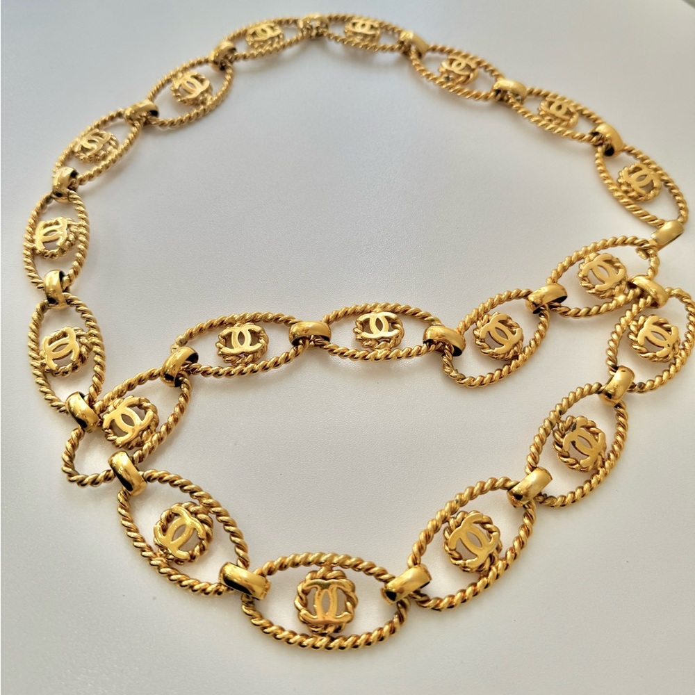 Authentic 1990’s Vintage Chanel Logo Belt with Authenticity stamp on back
